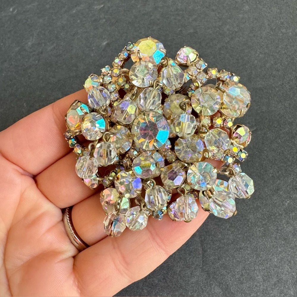 Vintage Juliana Cha Cha Brooch Aurora Borealis Crystal Rhinestone Pin Iridescent - Picture 8 of 12